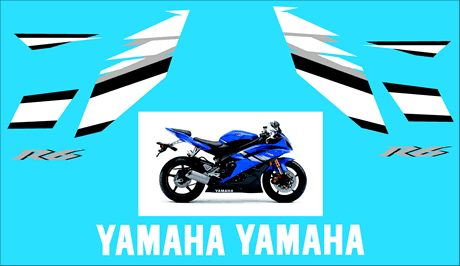 Yamaha R6 2006 Fairing graphics and Decals blue bike both sides